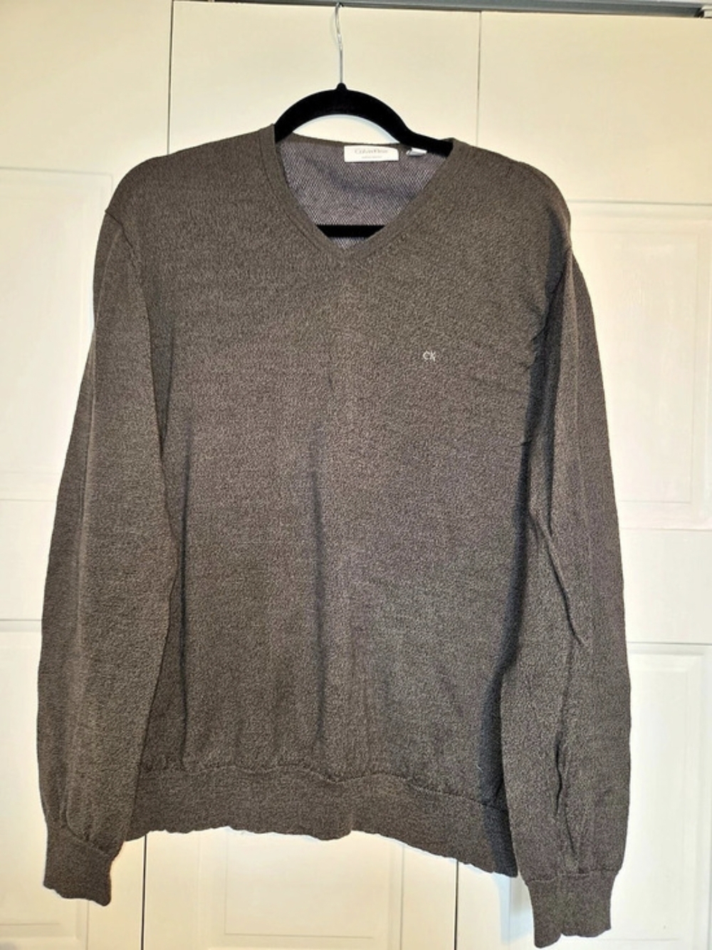 Calvin Klein Italian Merino Wool V-Neck Sweater XL Grey